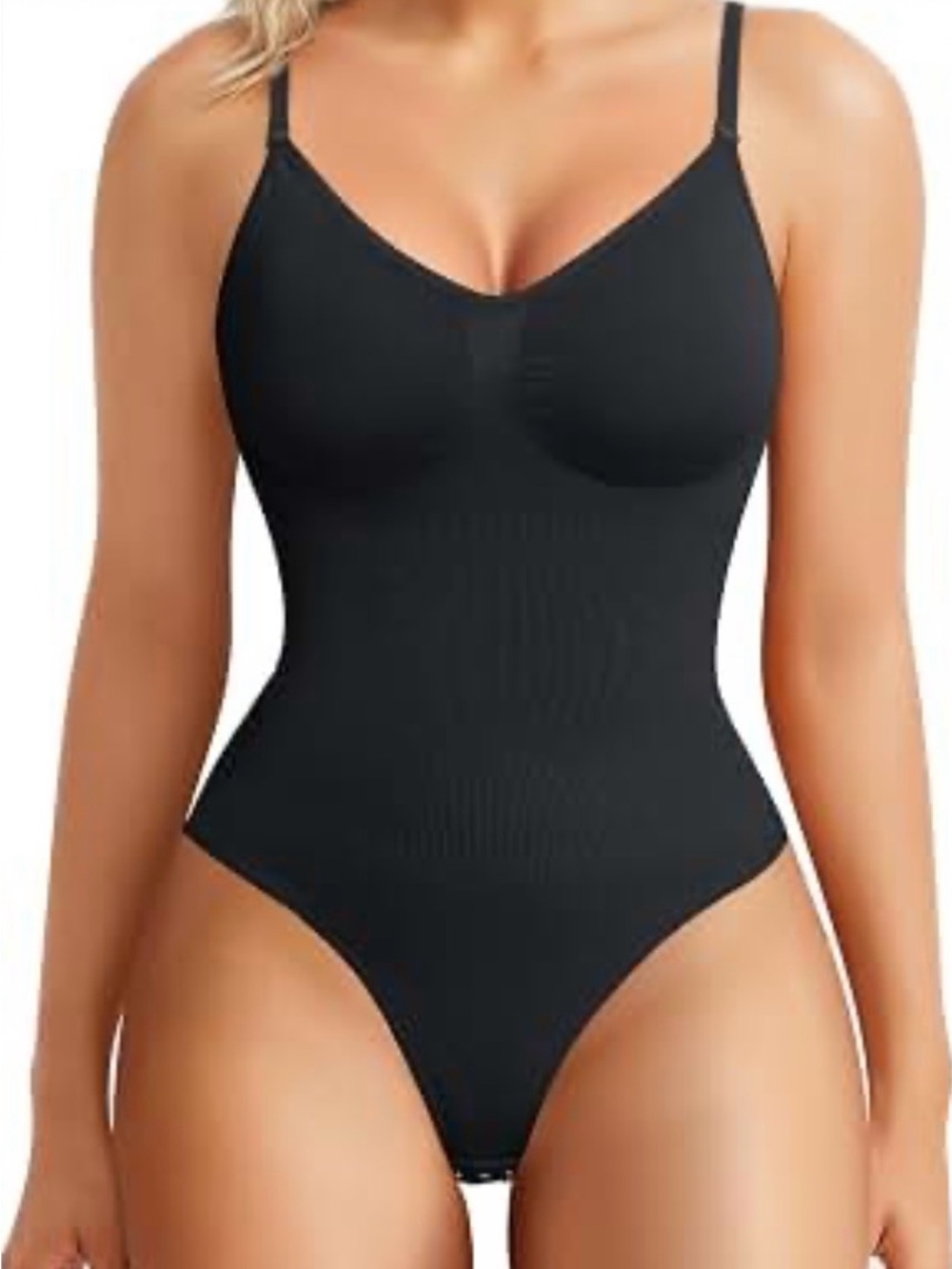 Amazon Black Seamless Shaping Bodysuit with Adjustable Straps